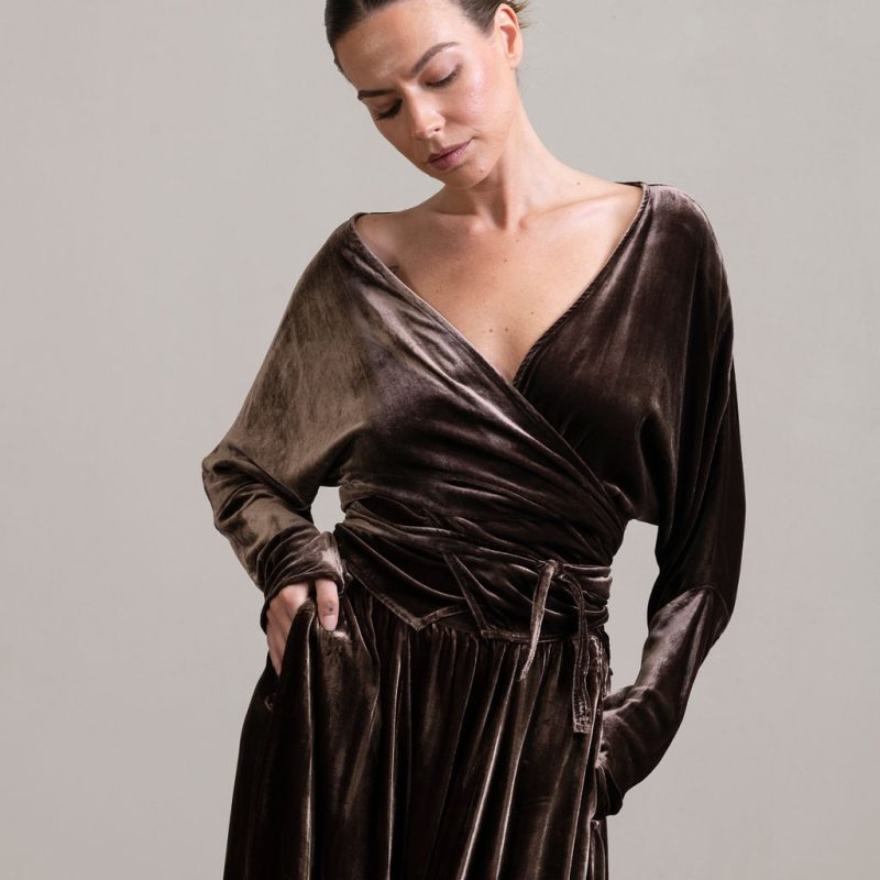 Silk Velvet Wrap Top ~ Moka