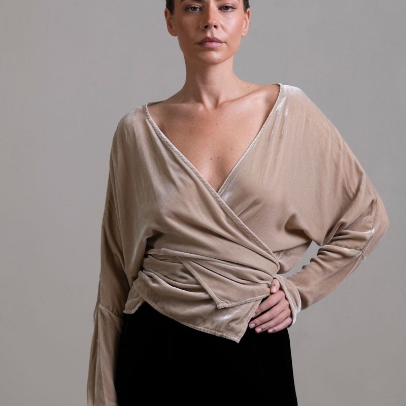 Silk Velvet Wrap Top ~ Stone